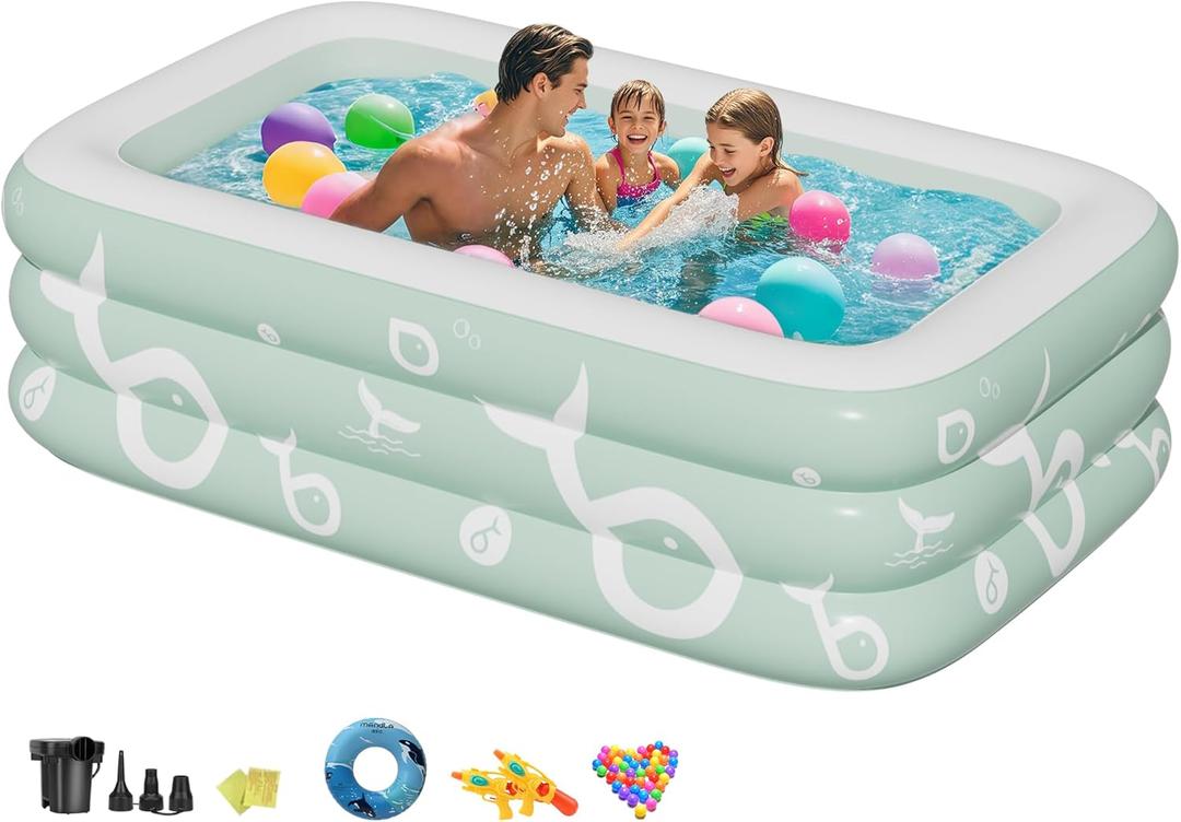 Inflatable Family Swimming Pool with electric pump, Blow Up Kiddie Pool,Backyard Inflatable Pools Suit for Kids and Adult, Indoor& Outdoor, Garden and Backyard Summer Water Party 71*51*24in (Sea Fish)