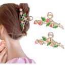 Hair Clip 2Pcs Cute Strawberry Metal Hair Claw Strong Non Slip Hold Hair Jaw Pink Acetate Hair Clips Accessories for Women and Teens Fashion Hair Supplies