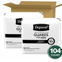 Depend Guards Incontinence Pads for Men, Maximum Absorbency, 104 Count (2 Packs of 52), 
