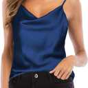 Women's Silk Satin Camisole Cowl Neck Tank Top Cami Silky Basic Tank Shirt Blouses (4-6, Blue)