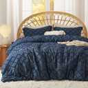 Bedsure Twin Comforter Set - Navy Blue Comforter, Boho Tufted Shabby Chic Bedding for Kids, 2 Pieces Vintage Farmhouse Bed Set for All Seasons, Fluffy Soft Bedding with 1 Pillow Sham