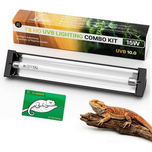 T8 10.0 UVB Reptile Light Fixture Kit 15W 18", with UV Sensor Card