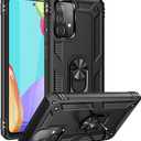 for Samsung A52 Case, Galaxy A52 Case with HD Screen Protector, Military-Grade Ring Holder Kickstand Car Mount 15ft Drop Tested Shockproof Cover Phone Case for Samsung Galaxy A52, Black