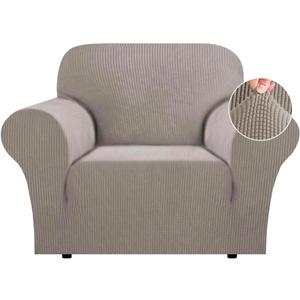Flamingo P High Stretch Sofa Slipcover Non Slip Armchair Cover for Living Room Washable Pet Furniture Protector Covers with Elastic Bottom, Thick Jacquard Fabric (Small, Taupe)