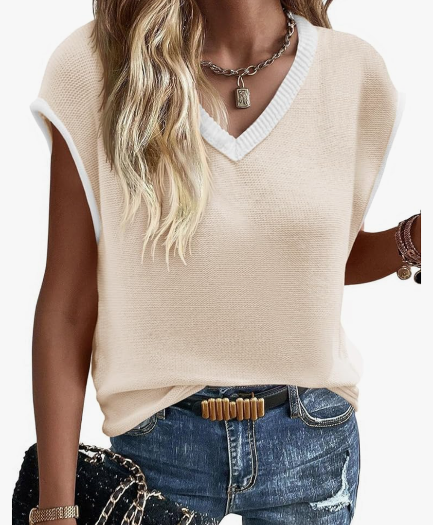 Imily Bela Summer Cap Sleeve Sweater Vest for Women Casual V Neck Sleeveless Knit Pullover Tank Tops 2025 Spring Shirts Size XXXL
