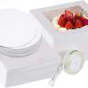 48pcs 10x10x5 Inches Cake Boxes,24pcs White Boxes and 24pcs Boards,Cajas Pasteles for Disposable 10 inch Cake box with Window (White, 10 * 10 * 5inch/48pcs)