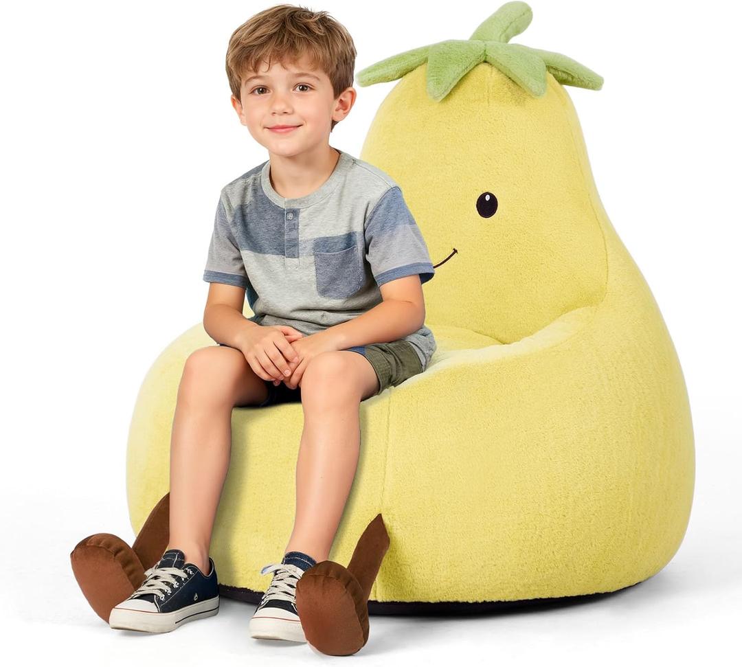 DUMOS Kids Bean Bag Chair, Stuffed Toddler Couch with Faux Rabbit Fur Cover for Teens & Kids, Comfy Lazy Sofa Chair for Reader, Living Room, Bedroom, Aged 4-12 Years, 24 Inch, Yellow