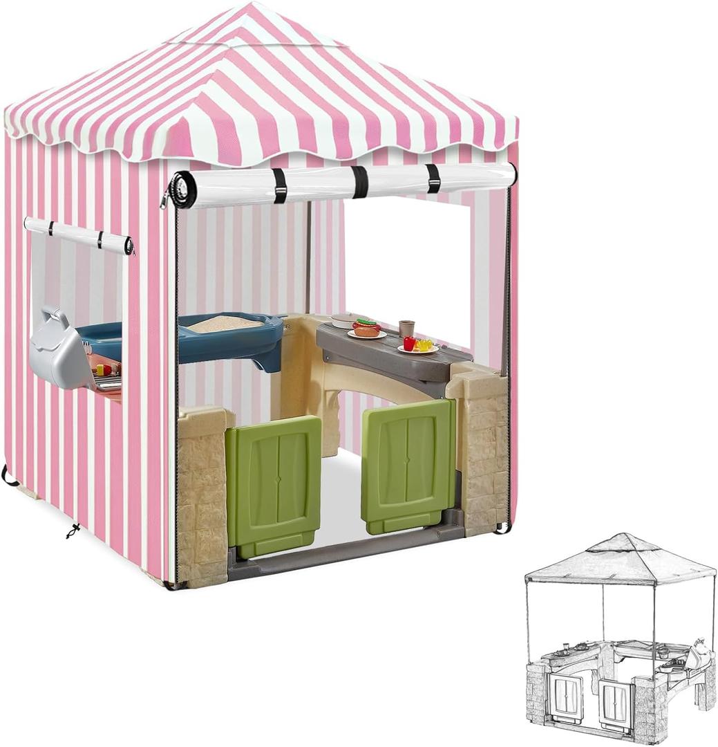 Kids Playhouse Cover,600D Heavy Duty Outdoor Waterproof Play house Covers,47.5"W x47.5"D x60"H with Transparent PVC Doors and Windows,Suitable for All Around Playtime Patio with Canopy Playset (Pink)