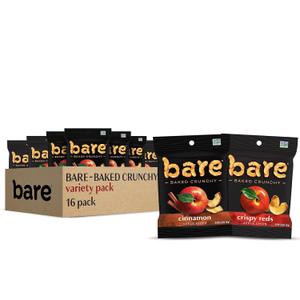 Bare Baked Crunchy, Apples Fuji & Reds and Cinnamon Variety Pack, 0.53 Ounce (Pack of 16), Best Before Date 8/16/2025