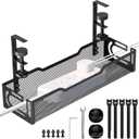Under Desk Cable Management Tray, No Drill Mesh Desk Cable Tray, Wire Management Tray Cable Management Rack, Wire Organizer and Cable Management Box (Black)