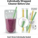 C CRYSTAL LEMON 100PCS Drink Pouches with Side Straw Port, Resealable Drink Bag Set with Straws & Funnel, 17oz Clear Beverage Pouches for Juice, Smoothies, Cocktails & Slushies