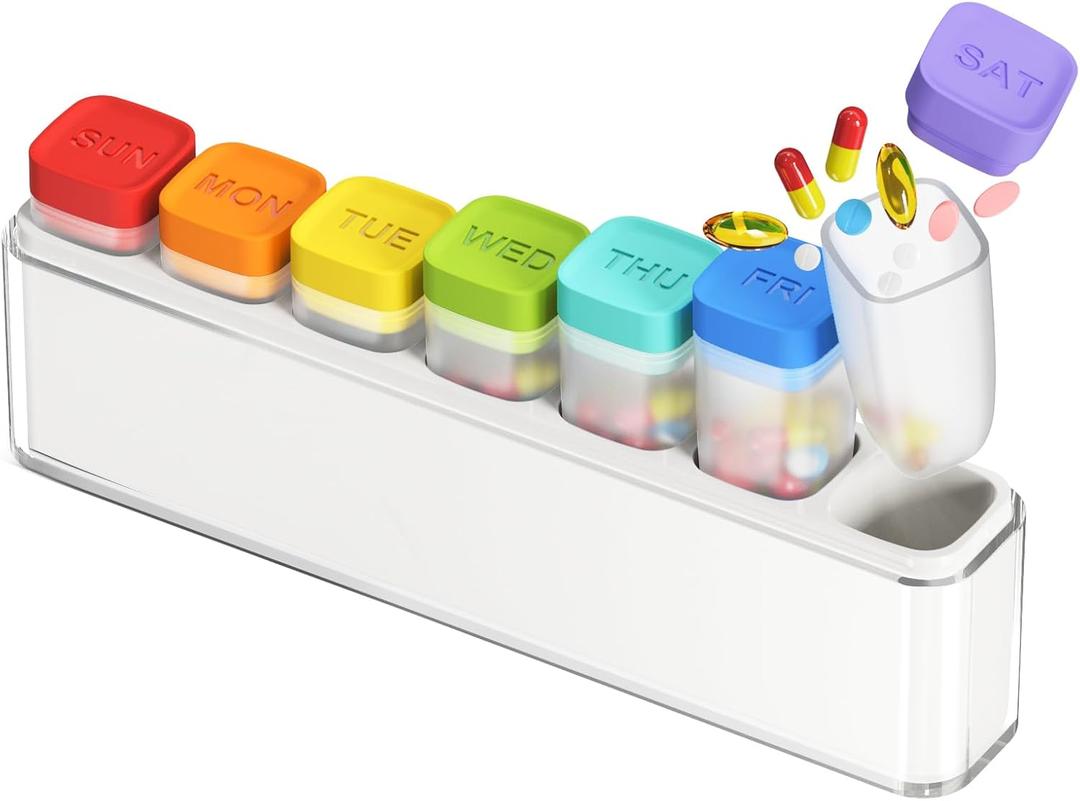 Weekly Pill Organizer 1 Time a Day, HIONXMGA Detachable Travel Pill Box 7 Day, Large Medicine Pill Case Container for Daily Medication Vitamin Supplement Fish Oil, Portable Week Pills Holder, White