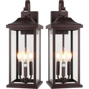 23 Extra Large 3-Light Oil Rubbed Bronze Outdoor Light Fixtures 2 Pack, IP65 Waterproof Vintage Outside Lights for House Brown Front Porch Light Lanterns Exterior Coach Lights, E12, 2-Pack/No Sensor