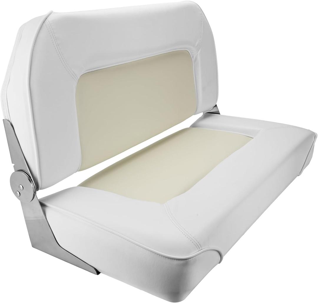 Double Boat Folding Seat,Waterproof Low-Back Boat Seat for T-Top, Fishing Bass Boat, (White and Beige)