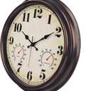 JENLYSTIME 16 Inch Dark Brown Vintage Wall Clock with Thermometer & Hygrometer - Waterproof Decorative Indoor/Outdoor Clock with Large Numerals & Silent Sweep Movement - Ideal for Porch, Garden, Pool