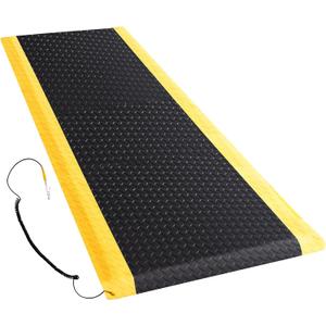 Drydiet 1 Pcs 2'x6' Anti Fatigue Mat Industrial, ESD Conductive Pad with Ground Wire, Heavy Duty Ergonomic Standing Floor Mat for Commercial Work, Shop Stand, Thick 3/4" Black with Yellow Border
