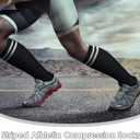 Shihanee 3 Pairs Striped Compression Socks for Men Women 15-25mmHg Circulation Knee High Athletic Socks for Support Nurse(Black, White, Gray)