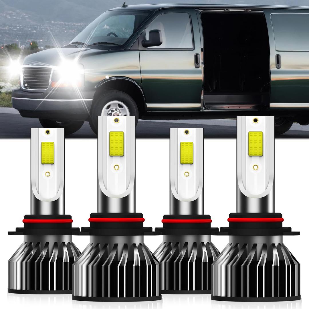 Lights Fit For GMC Savana 1500 2500 3500 1996-2018,GMC Savana 4500 2009-2018, 9005 High Beam 9006 Low Beam, High Power 6500K White Light, Plug & Play, Pack of 4