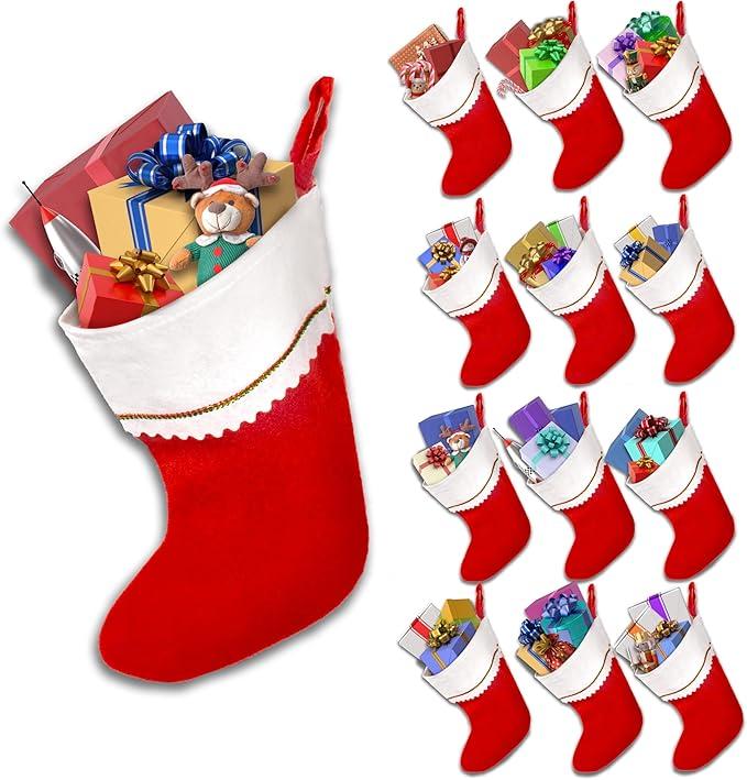 Windy City Novelties 12 Pack Red Felt 15" Christmas Holiday Stockings in Bulk - Customizable for Classrooms, Offices & Homes