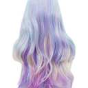 Rugelyss Rainbow Colorful Wigs for Women 26 Inches Long Wavy Fashion Synthetic Full Head Hair Wig with Bangs for Cosplay or Party
