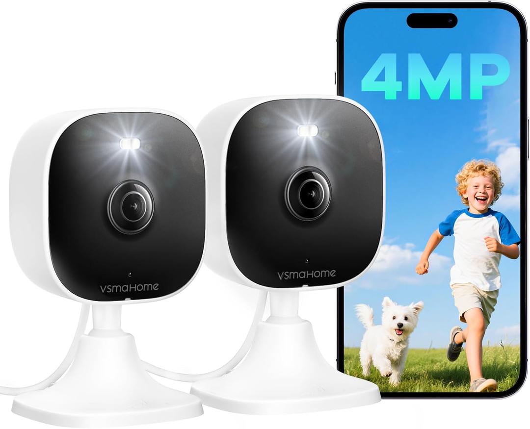 4MP Outdoor Indoor Cameras for Home Security, Outdoor Security Camera Indoor, 2.4g/5g Cameras for House/Pet/Baby, Plug and Play, Support 128G Card Storage (Not Included), Wired, 2PCS
