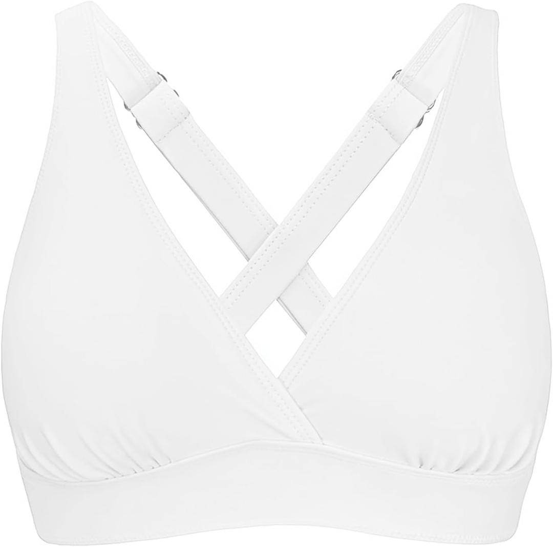 Women's Sporty Adjustable Wide Straps Bikini Top Large Bust Criss Cross Back Supportive Swimsuit Tops Only (White, XXL)