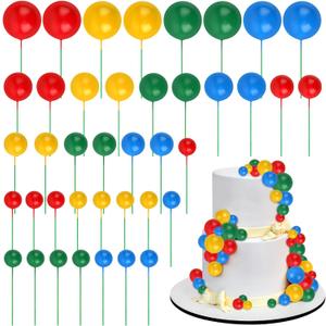 40Pcs Balls Cake Toppers Pearl Foam Ball Cake Picks Mini Balloon Cupcake Toppers Insert Bubble Balls DIY Decoration for Kids Baby Shower Birthday Party Wedding Supplie Anniversary Decorations (Red Blue Yellow Green)