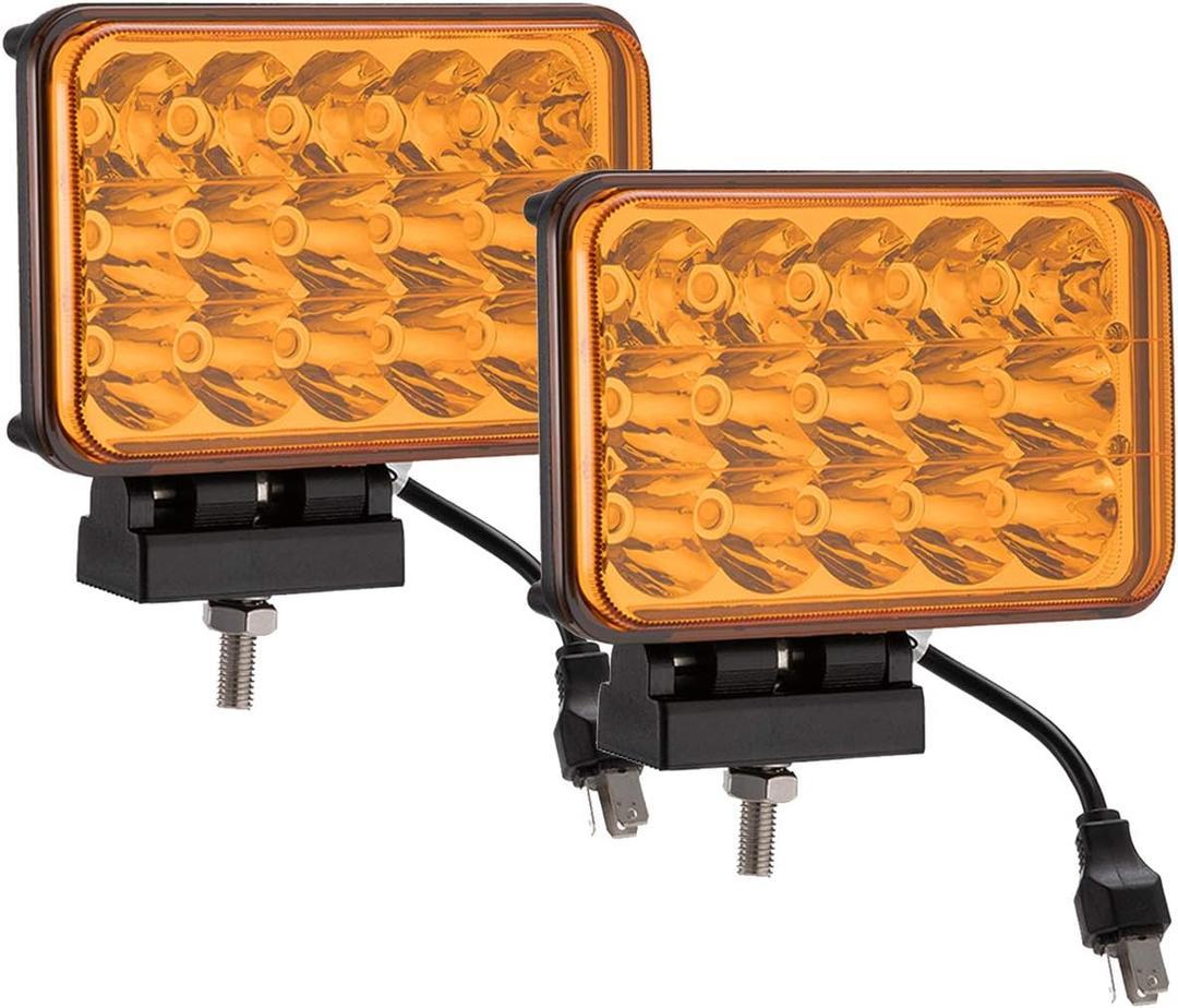 Lightronic 4x6 inch Rectangular Off-Road LED Fog Light for Jeep, Truck & Tractor, 3000K Amber, Flood & Spot Combo Beam, Plug & Use H4 Connector, IP68 Waterproof/Dustproof, 12V/24V, 2-Pack