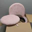 GREENSTELL Vanity Stool Chair with Storage and Folding Back, 15.7" x 15.7" x 19.5" Faux Fur Soft Ottoman for Adults, 4 Metal Legs with Anti-Slip Feet, Furry Padded Seat for Makeup, Bedroom, Pink