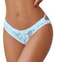 Avidlove Lace Panties for Women Sexy Cheeky Underwear with Cute Bow Back Hollow Out Low Rise Panty (Light Blue, XL)