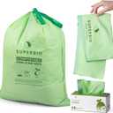 SUPERBIO 8 Gallon Compostable Drawstring Kitchen Waste Bags,30.3 Liter, 30 Count, 1 Mil,Heavy Duty Food Waste Bags, BPI, Seedling and OK compost INDUSTRIAL