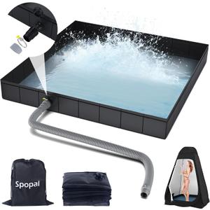 Spopal Portable Shower Pan, Foldable Shower Base & Basin Floor with Detachable Drain Pipe, for RV, Outdoor,Indoor Shower Stall Enclosures (Black)