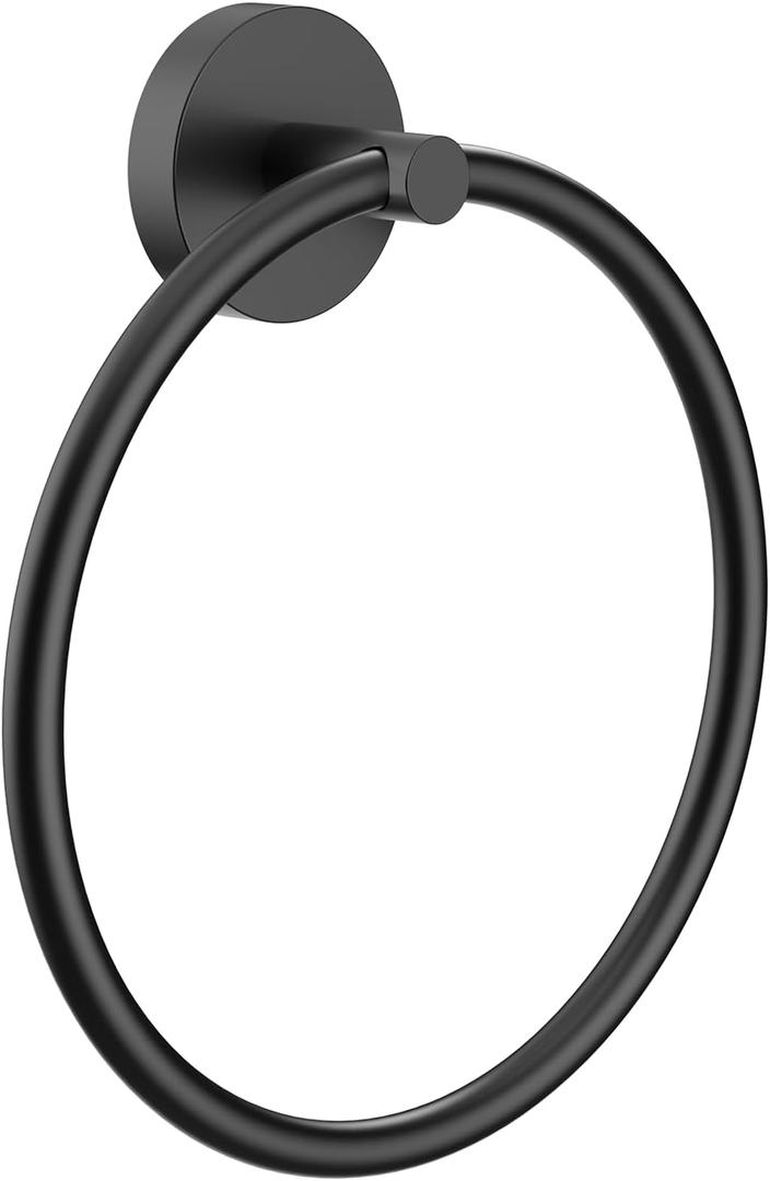 Hand Towel Holder Screw-in Matte Black Towel Ring for Bathroom Wall Stainless Steel Round Towel Hanger for Bathroom Hardware Accessories (1 pack)
