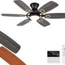 42 Inch Black Ceiling Fans with Lights and Remote, Low Profile Flush Mount Modern Ceiling Fan with Light, 6 Blades, Dimmable, Reversible DC Motor, Indoor Outdoor Ceiling Fan for Bedroom Patio