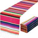 DomeStar 2 Pack Fiesta Mexican Runners, 14x84 Serape Table Runner with Tassel Fringe, Vibrant Striped Caminos de Mesa for Cinco de Mayo, Mexican Party, Wedding & Home Table Decor