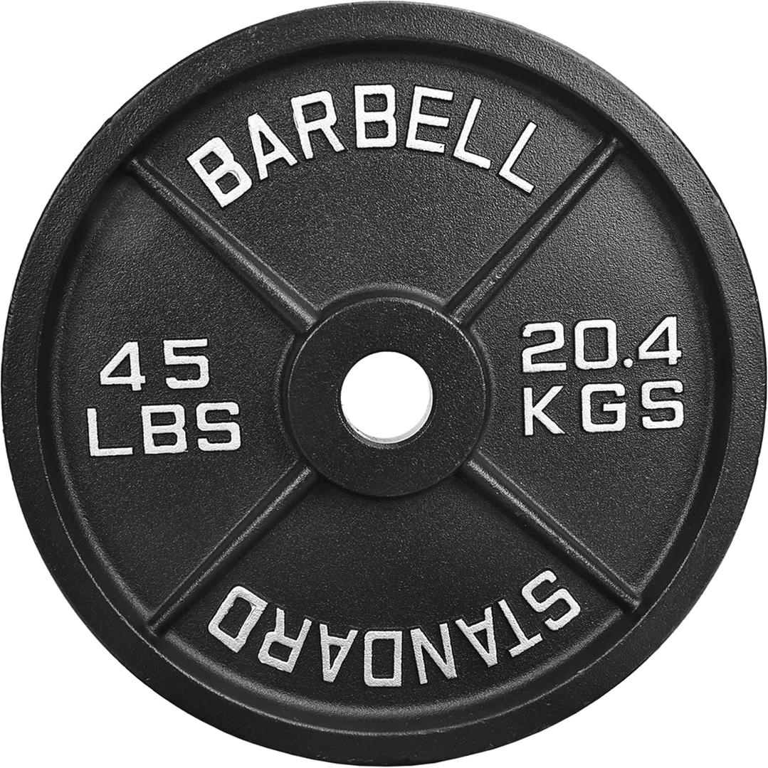 45LB Single2" Cast Iron Weight Plate | 45 LB Gym Plate with Silver Numbers | For Standard Barbell Bars & Home Fitness