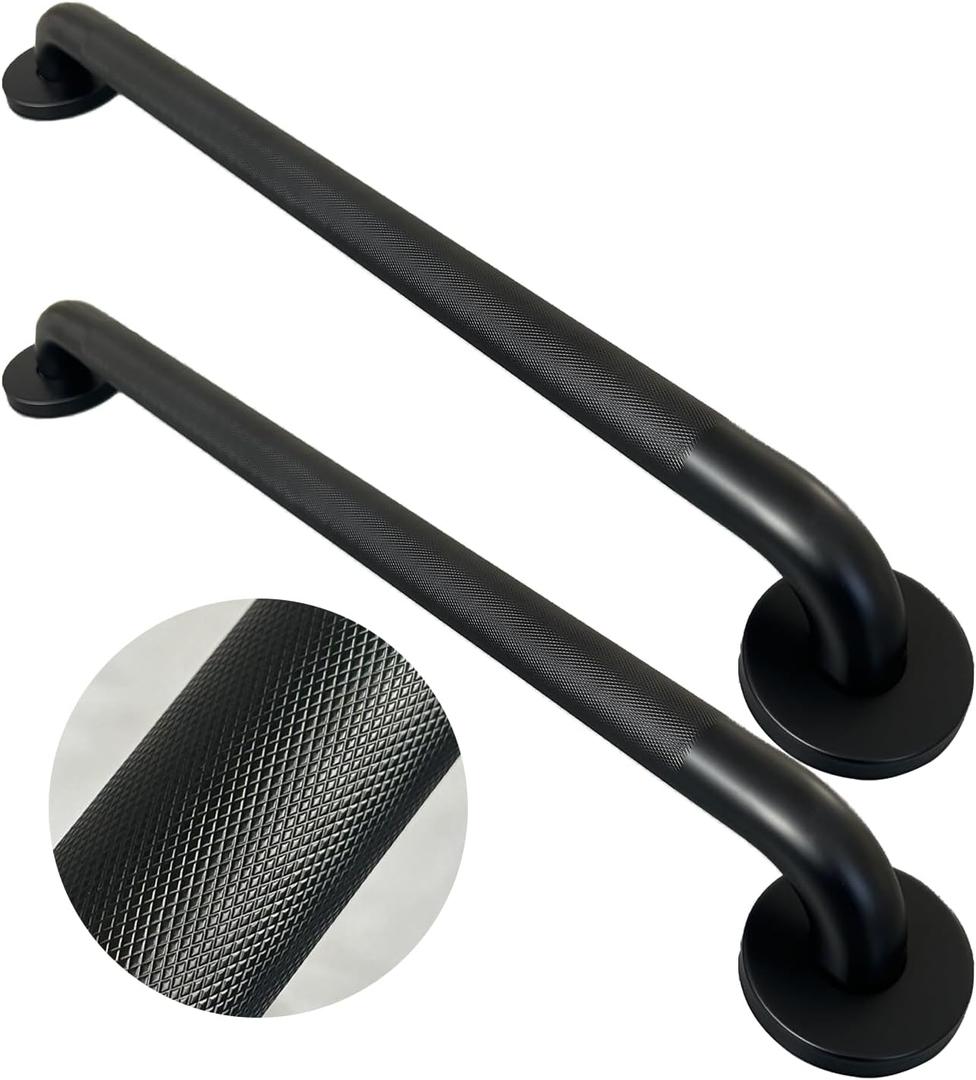 Handicap Grab Bars, 2 Pack 18 Inch Shower Grab Bar for Seniors, 304 Stainless Steel ADA Grab Bars for Bathtubs and Showers, Safety Shower Handles for Elderly, Disabled (Matte Black Knurled)