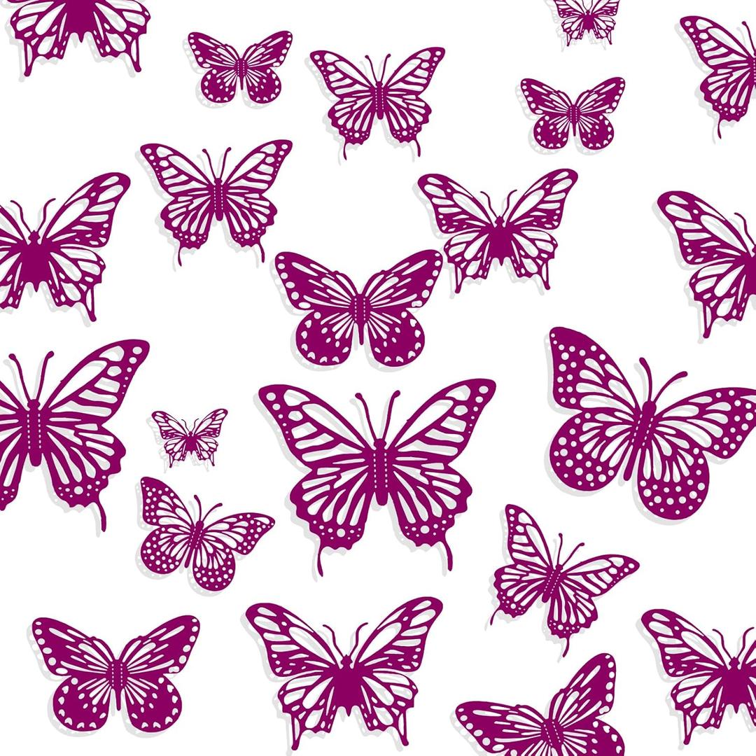 SHENGSEN 3D Butterfly Wall Decor - 72 PCS,Purple Butterfly Decorations for Birthday Cake,Wall Room Decor4 Styles 3 Size