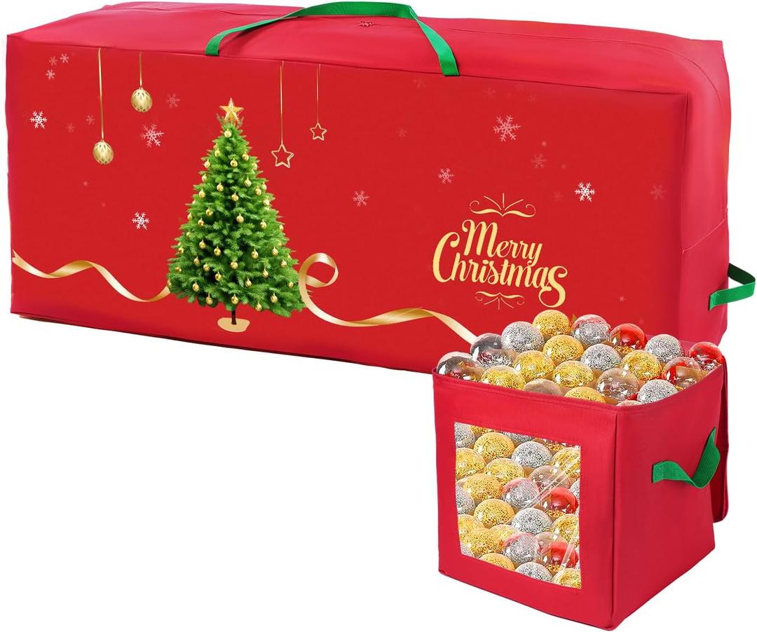 Christmas Tree Storage Bag, 7.5Ft Christmas Tree Bag 2 Piece Set Includes a Storage Bags for Xmas Decorations, Reinforced Handles & Sleek Dual Zipper Waterproof Xmas Tree Bag