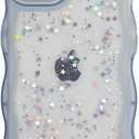 Case for iPhone 13 6.1 Inch,Cute Clear Glitter Sparkle Case for Glamorous Women Girls,Non-Yellowing,Soft Slim TPU Wave Edge - Full Body Shockproof Protection Phone Cover -Blue
