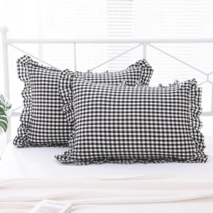 2 Pack Black and White Plaid Ruffle King Size Pillow Shams 20x36 inches, Washed Cotton Buffalo Gingham Checkered Farmhouse Pillow Covers for Bed/Sofa (20x36 inches, Black/White Plaid)