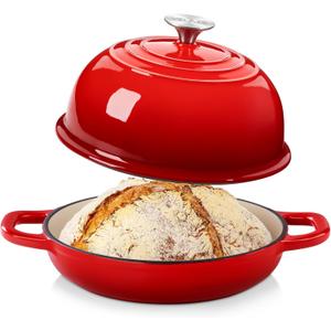 Velaze Enameled Cast Iron Dutch Oven for Bread Baking,5 QT Round Bread Oven Pot with Dome Lid for Sourdough, Roasting, Braising(Red)