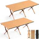 Suzile 2 Pack 4FT Folding Camping Table, Roll Up Portable Camp Table with Carry Bag, Low Collapsible Lightweight Aluminum Outdoor for Camping, Picnic, Beach, Patio, Kitchen(Yellow Wood Color)