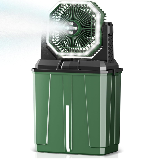 Coolice Camping Bucket Misting Fan 8L Water Tank, 24000mAh Outdoor Misting Fan with 2 Spray Modes & 3 Speeds, 3-speed LED lights Floor Cooling Fans, Portable Camping Fans for Garden, Patio, Worksite