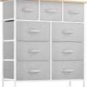 YITAHOME 9 Drawer Dresser, Light Gray Fabric Storage Tower, Tall Organizer Unit for Room, Living Room, Hallway, Closets - Sturdy Steel Frame, Wooden Top & Easy Pull Bins