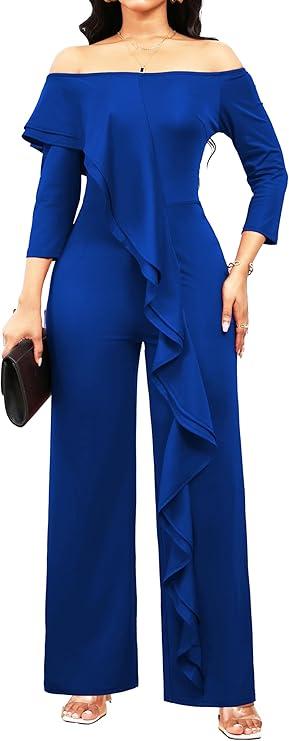 sexycherry Formal Jumpsuit for Women Dressy Elegant Long Straight Pants Jumpsuits for Party Club with Zipper XXL