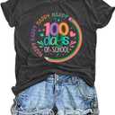 LHBNK Teacher Shirts Women Happy 100 Days of School T-Shirt Teach Print Graphic Tshirt Teacher Gifts Tops Tee (Medium, Grey)