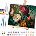 Peony Paint by Numbers for Adults with Framed Canvas-with Wooden Easel,Paint by Number on Canvas Flowers,DIY Acrylic Oil Painting Kits with Brushes Nice Gift Box for Home Wall Decor(16x20inch)