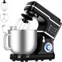 Garvee 7.5 QT Stand Food Mixer, 10-Speed Tilt Head 3 in-1 Kitchen Electric Mixer with Stainless Steel Bowl, Egg Whisk, Dough Hook, Beater, Splash Guard, Compact Dough Mixer for Home Cooks, Black