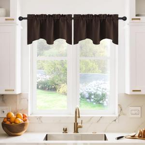 NICETOWN 2 Panels Kitchen Window Valances Farmhouse Style Window Treatment Thermal Insulated Room Darkening Curtain Valances Rod Pocket for Bedroom/Living Room, 42 x 18 inch Long, Coffe Brown